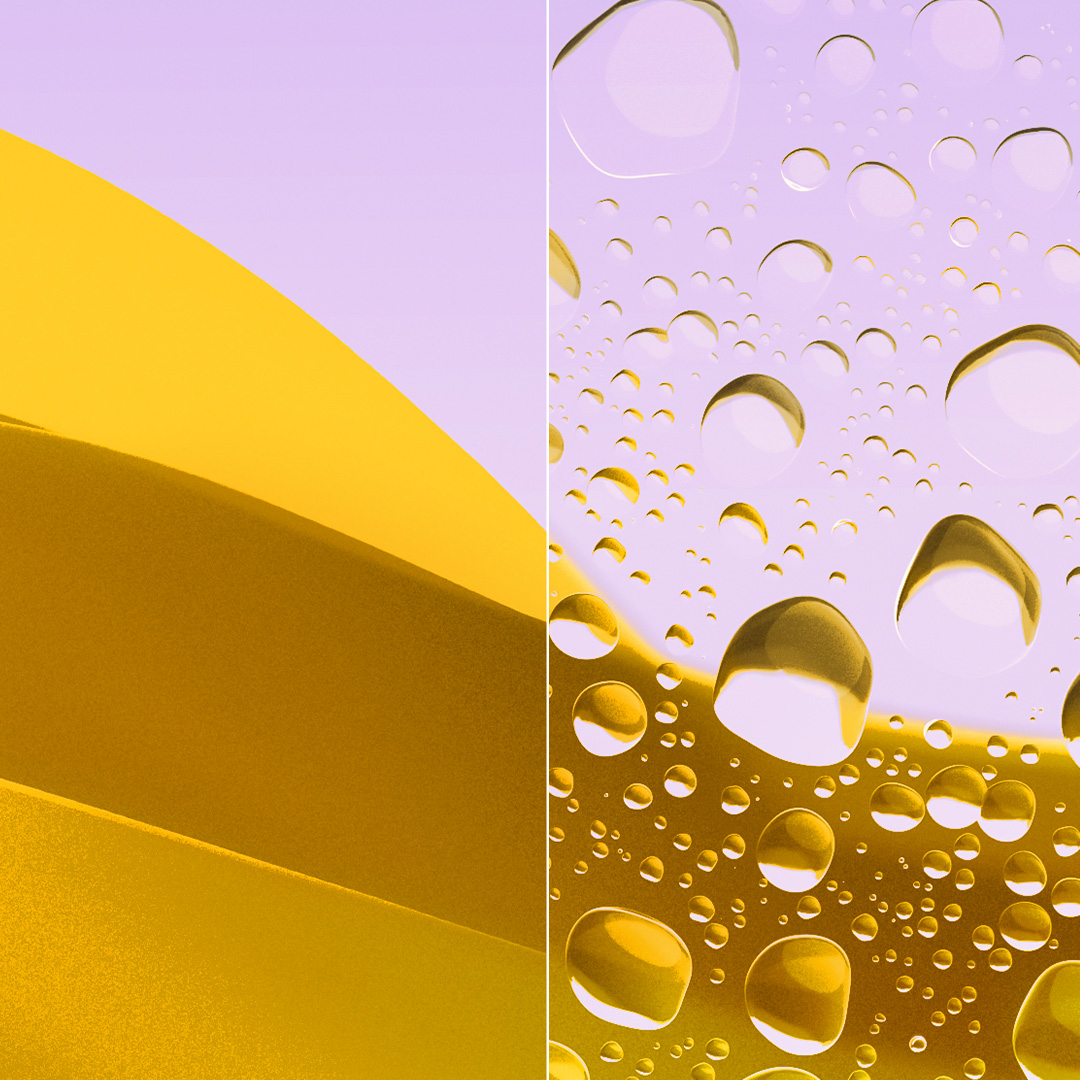 Delte bilder av et klart, rent glass med ZEISS DuraVision Gold UV og et glass med vanndråper.