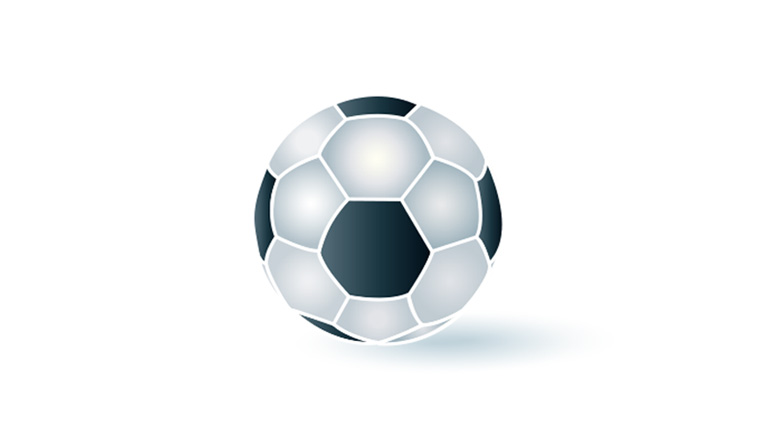 3D illustrasjon av en svart og hvit fotball.
