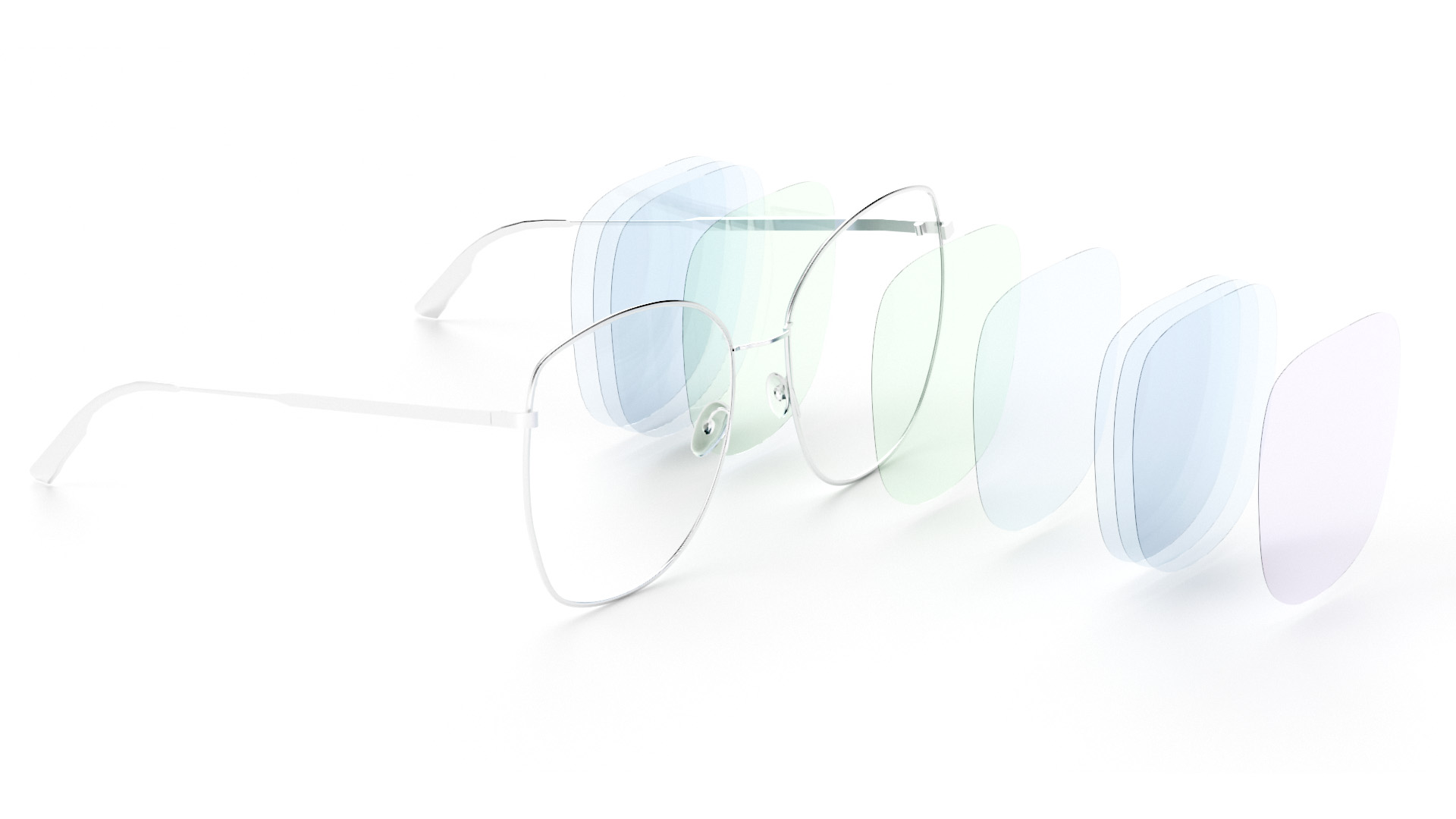 Et par briller med forskjellige lag av belegg visualisert.