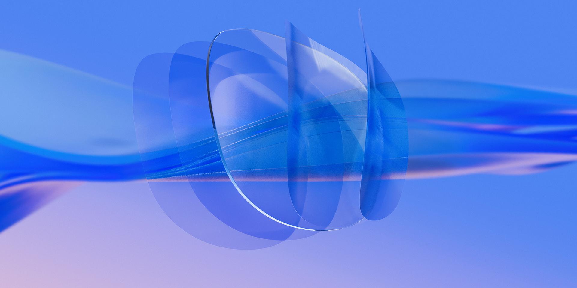En CGI-illustrasjon i 3D av et klart ZEISS-brilleglass der flere ultratynne lag med overflatebehandling påføres på for- og baksiden av glasset.