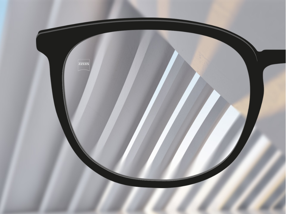 Skjematisk synsvinkelillustrasjon gjennom Clearview-glass som viser ett synsfelt og svært lite forvrengning i periferien. 